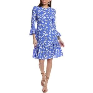 Eliza J Dress Women 12 Blue Floral Drop Waist Bell Sleeve Ruffle Boho Cottage
